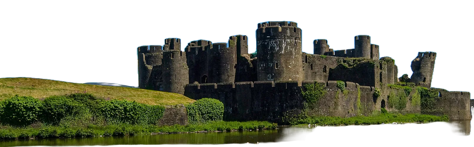 Caerphilly Castle beside its moat.