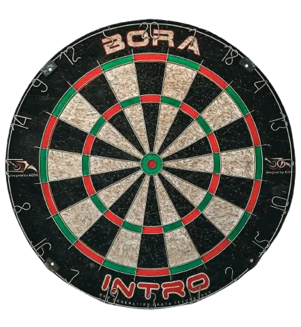 A well-used competition dartboard.
