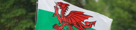A Welsh flag flying outdoors.