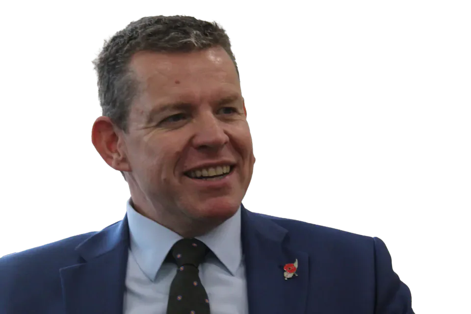 Rhun ap Iorwerth seated during the interview