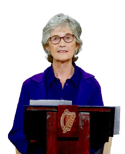Catherine Connolly speaking at a podium