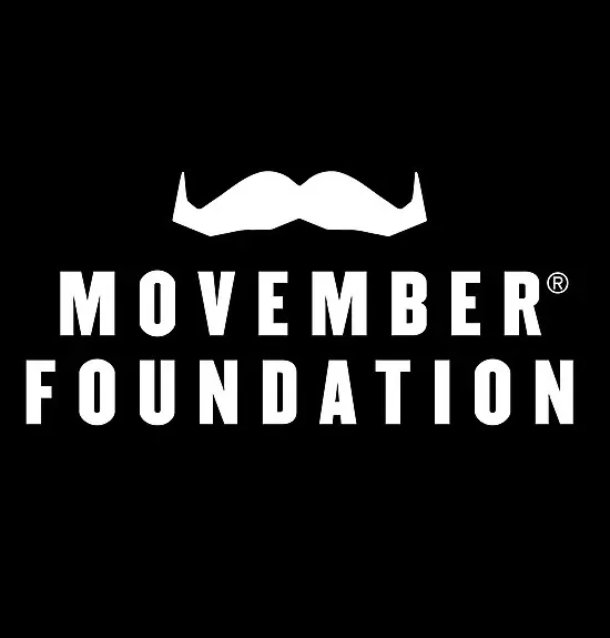 Movember Foundation logo with a white moustache on a black background.