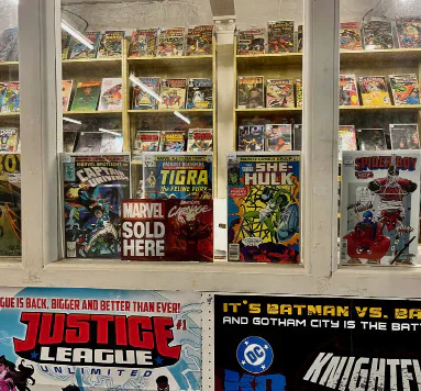 Comics and the interior of Cardiff Comic Shop