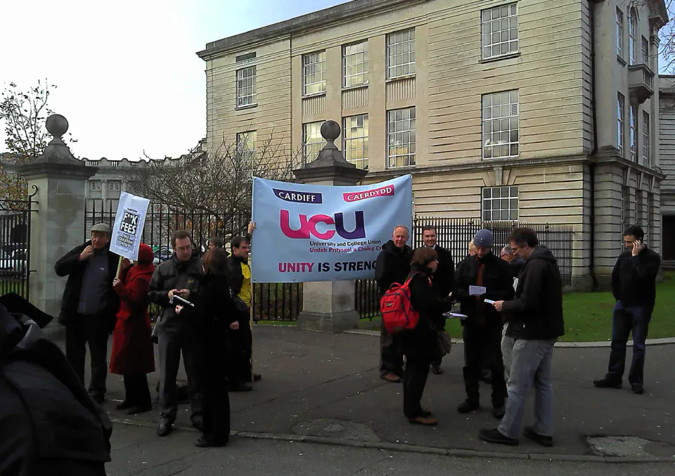 Cardiff UCU members outside Cardiff University