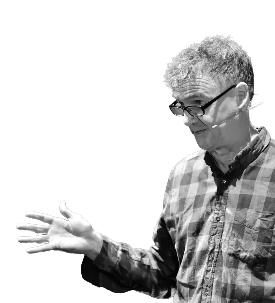 Meirion Jones speaking and gesturing