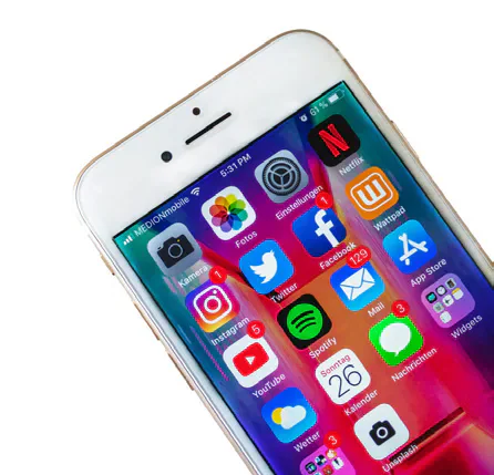 Smartphone displaying social-media application icons.