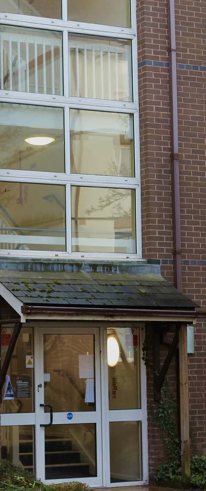 Exterior entrance and windows of Senghennydd Court.