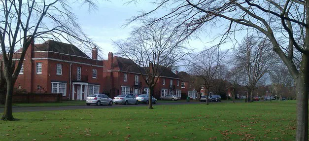 Red-brick houses around Queen Anne’s Square in Cardiff.