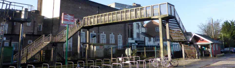 Cathays railway station footbridge and platforms.