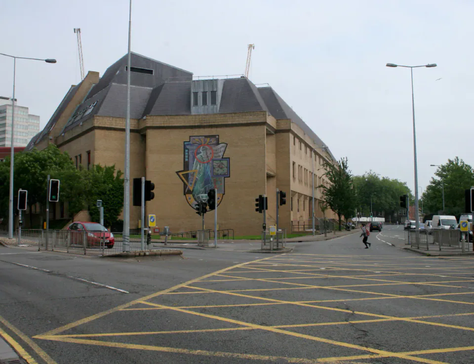 City of London Police building at a road junction.