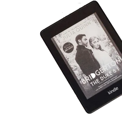 A Kindle displaying Bridgerton: The Duke and I