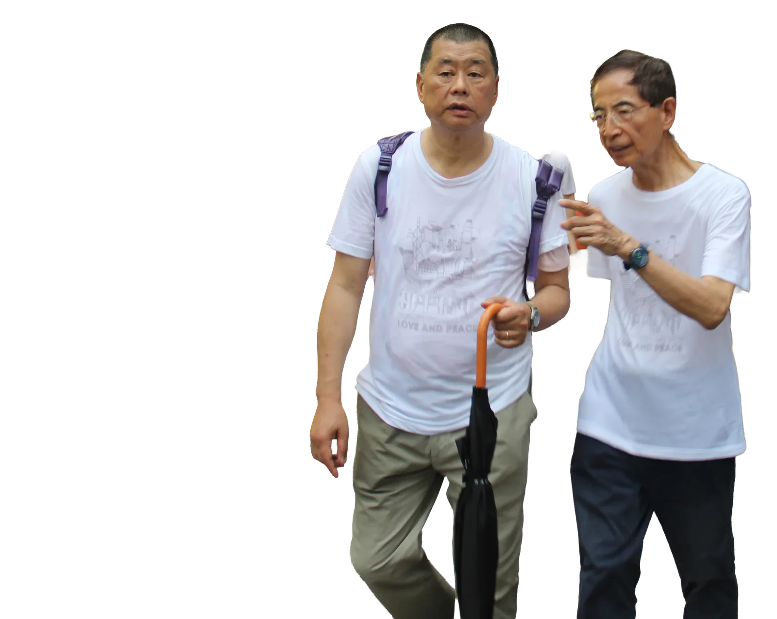 Jimmy Lai walking beside another man