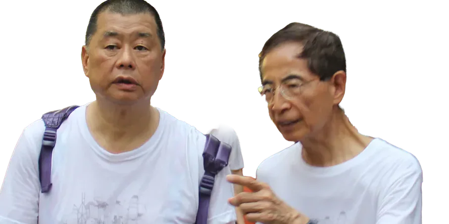 Jimmy Lai walking beside another man