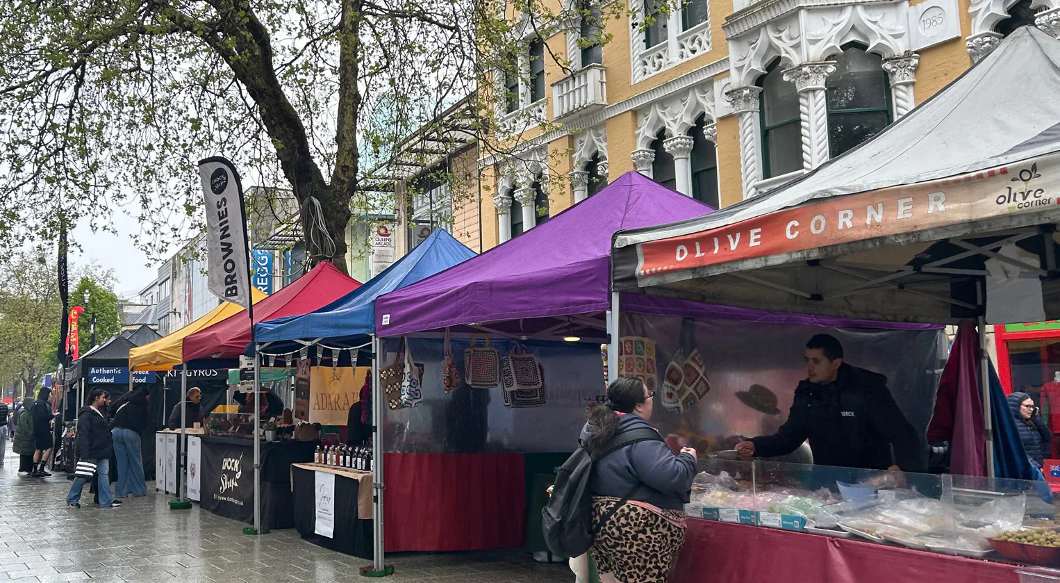 Food stalls lining Queen Street during the Great Cardiff Feast.