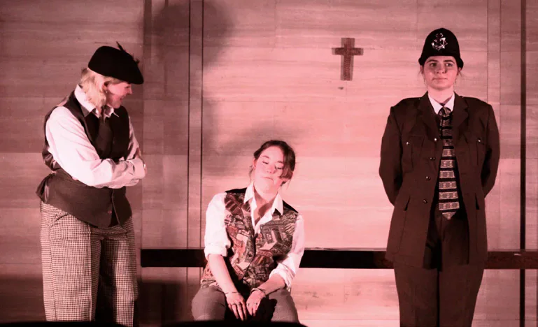 Act One performers in a staged scene from Measure for Measure.