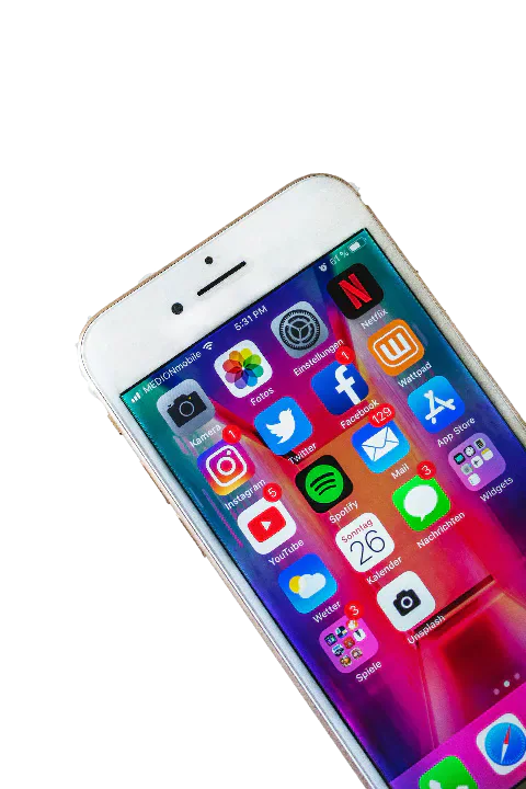 A smartphone displaying social-media and entertainment apps.