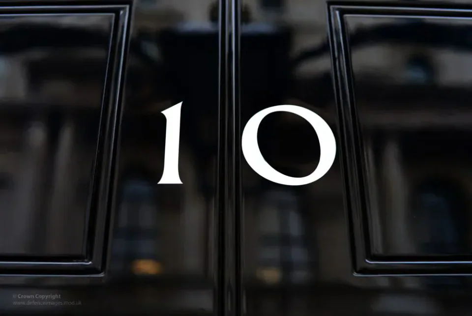 Close-up of the door to Number 10 Downing Street.