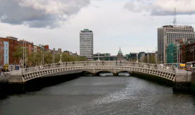Ha'penny Bridge over the Liffey at Dublin looking East