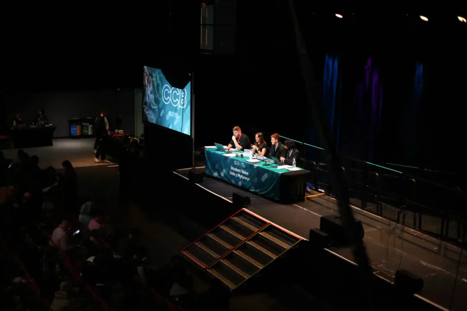 A group of Cardiff SU's representatives on stage for the AGM.